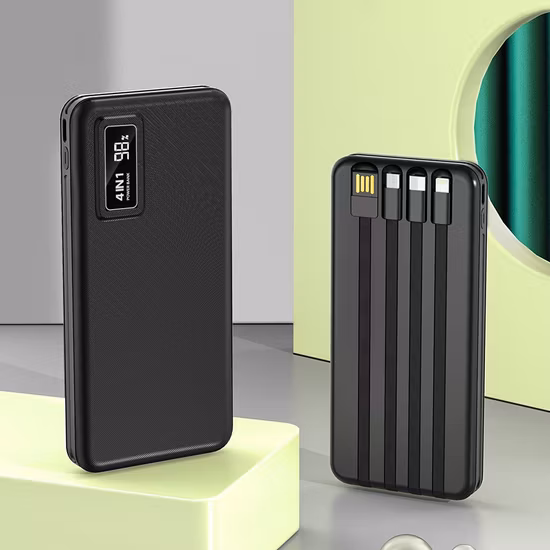 Carregador portátil, Power Bank 10000mAh, vem com uma fonte de alimentação de carregamento de quatro fios para carregamento rápido